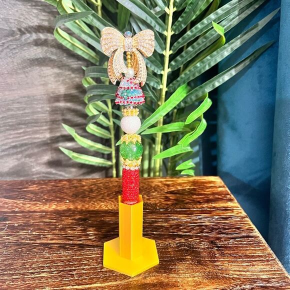 Christmas Hand-Made Custom Extended Beaded Pen with Large Fancy Bow. Rhinestone. - Picture 6 of 10